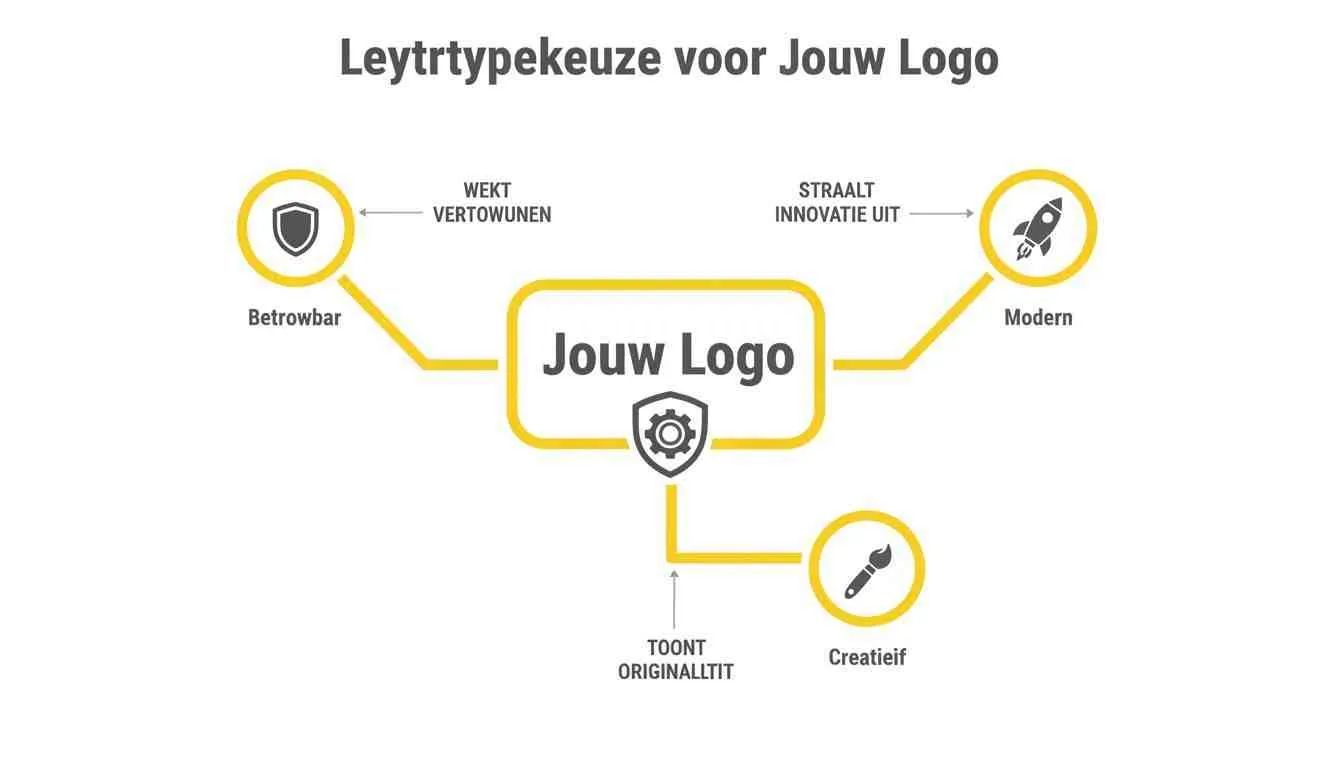Infographic over lettertypekeuze voor je logo, met opties zoals betrouwbaar, modern en creatief.
