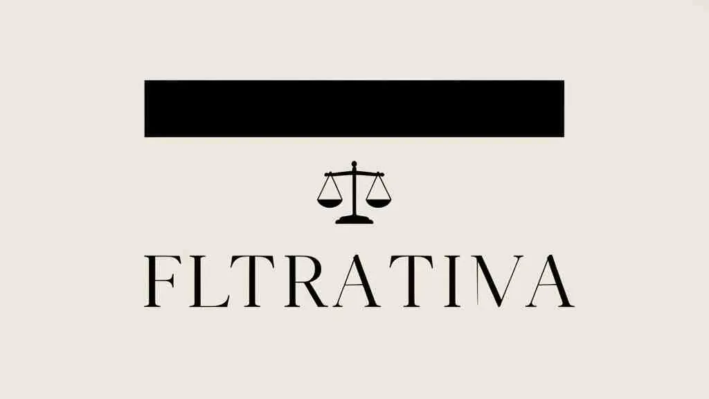 Een logo met de tekst 'FLTRATIVA' in een elegant schreeflettertype, vergezeld van een weegschaalicoon en een zwarte balk op een beige achtergrond.