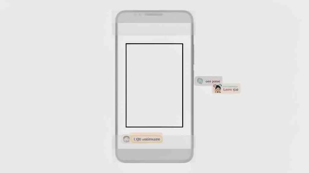 Een smartphone met een leeg scherm, omringd door vage tekstballonnen, voor Instagram Stories-formaten.