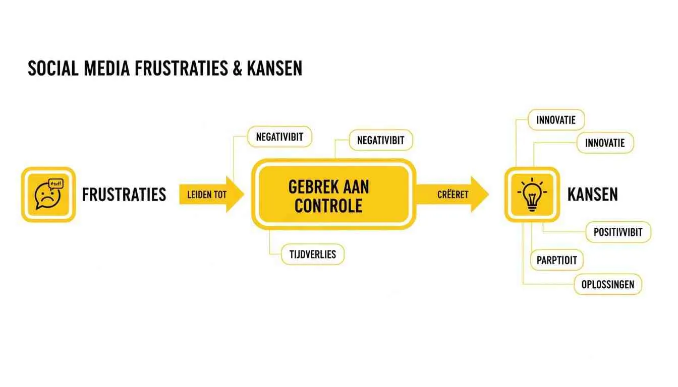 Diagram over social media frustraties die leiden tot gebrek aan controle, en daaruit voortvloeiende kansen.