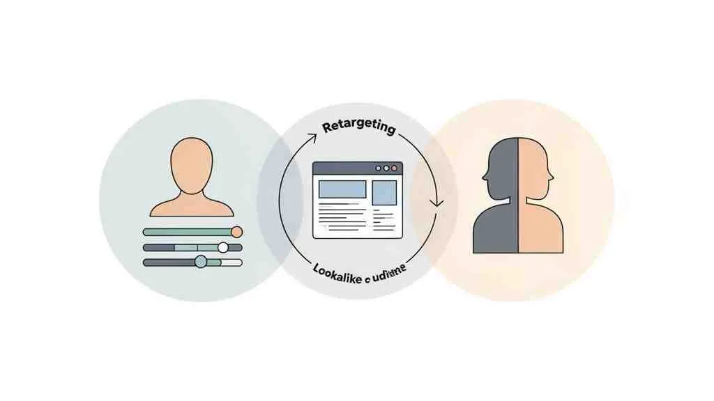 Infographic toont de cyclus van retargeting en lookalike doelgroepen voor digitale marketingcampagnes.