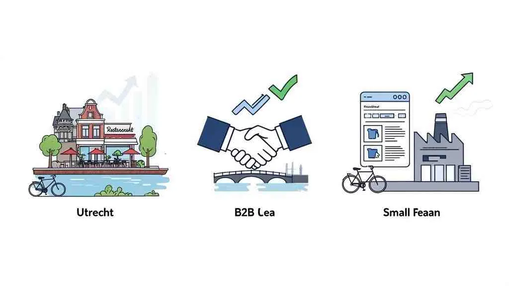 Illustratie van bedrijfsconcepten: lokale bedrijven in Utrecht, B2B samenwerking en groei voor kleine ondernemingen.