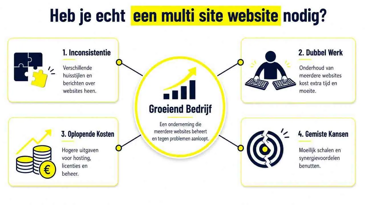 Een infographic die de nadelen van een multi site website voor een groeiend bedrijf in kaart brengt.