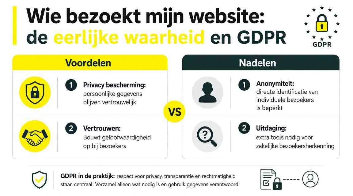Een infographic over de voor- en nadelen van websitebezoekersanalyse in de context van GDPR privacywetgeving.