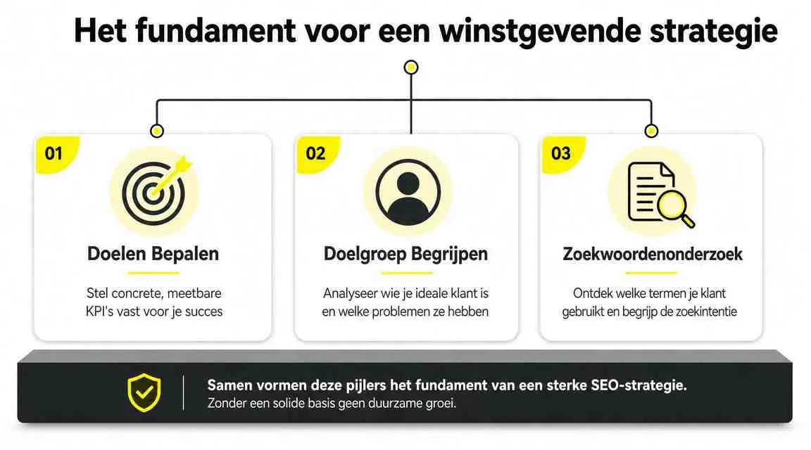 Een overzicht van drie fundamentele pijlers voor een succesvolle en winstgevende SEO-strategie in Nederland.