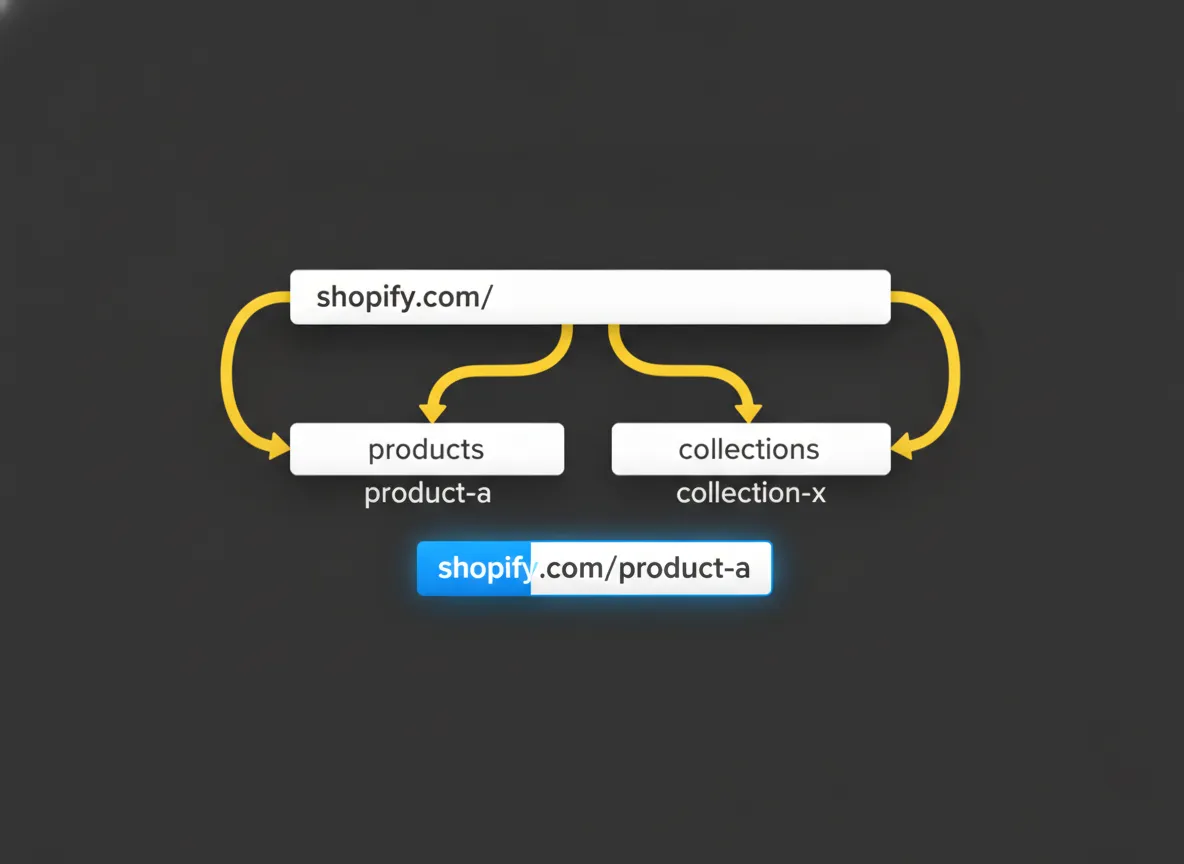 Schematische weergave van de Shopify URL-structuur met products en collections
