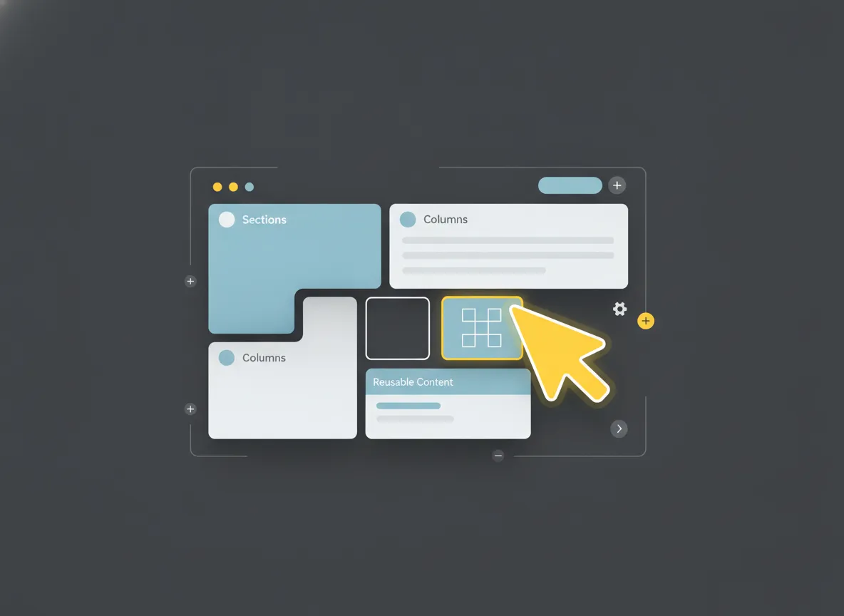 Pagebuilder-canvas met secties en blokken die naar hun plek worden gesleept
