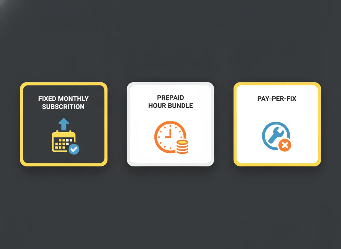 Vergelijking van drie prijsmodellen voor WordPress onderhoud: abonnement, strippenkaart en pay-per-fix
