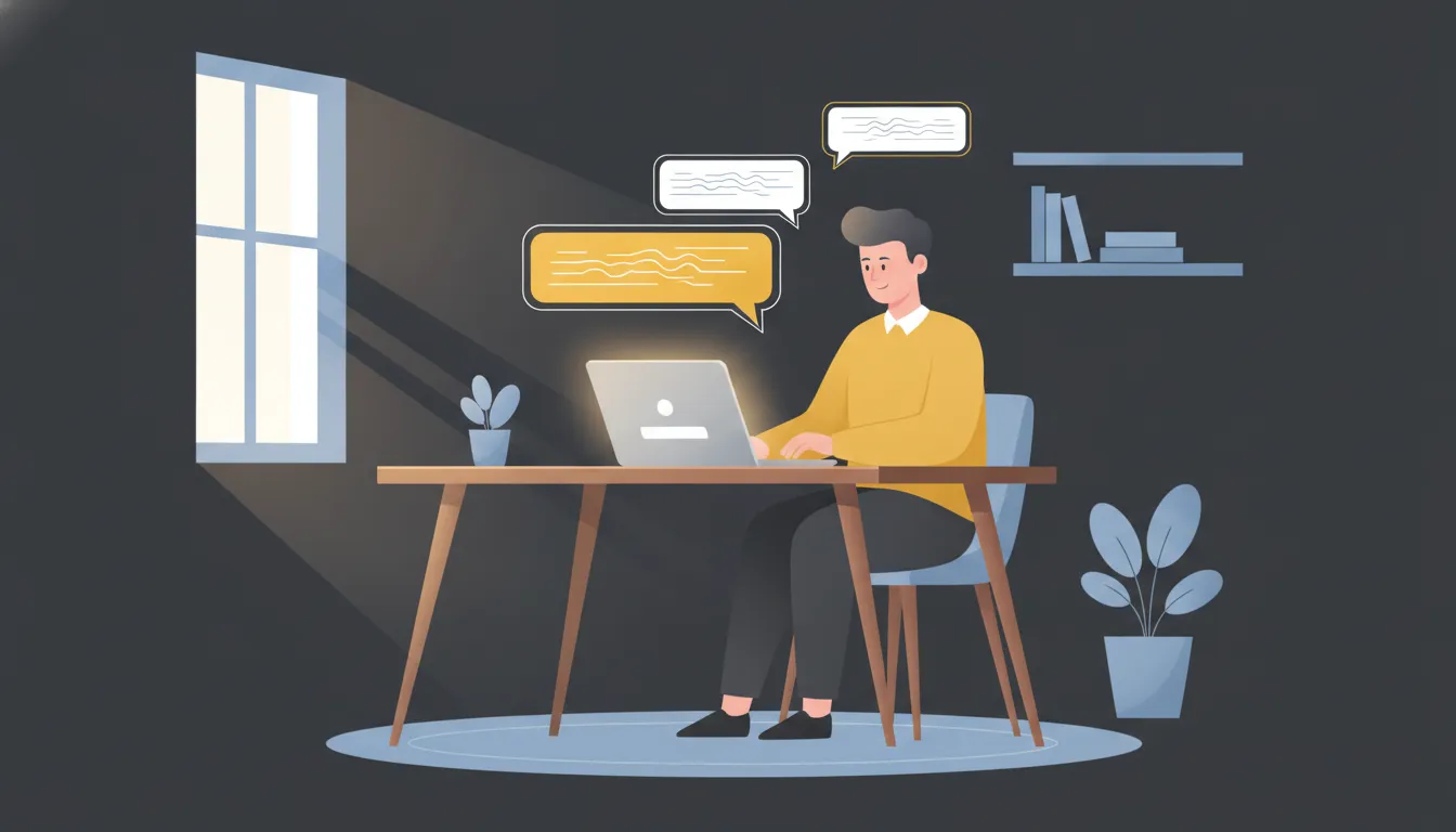 MKB-ondernemer typt een volledige vraag in een AI-chat met vraagzinnen in tekstballonnen erboven