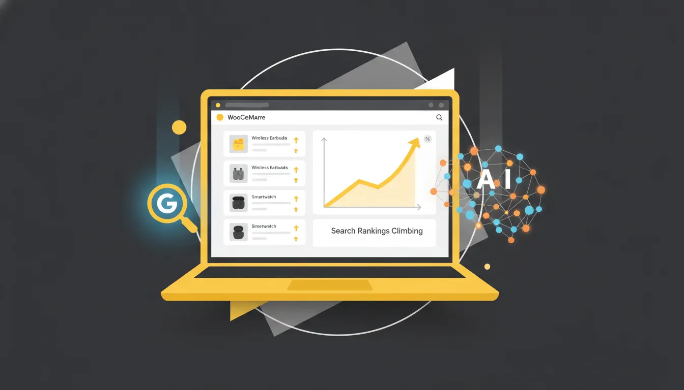 WooCommerce webshop die hoger scoort in Google en AI-zoekmachines op een laptopscherm