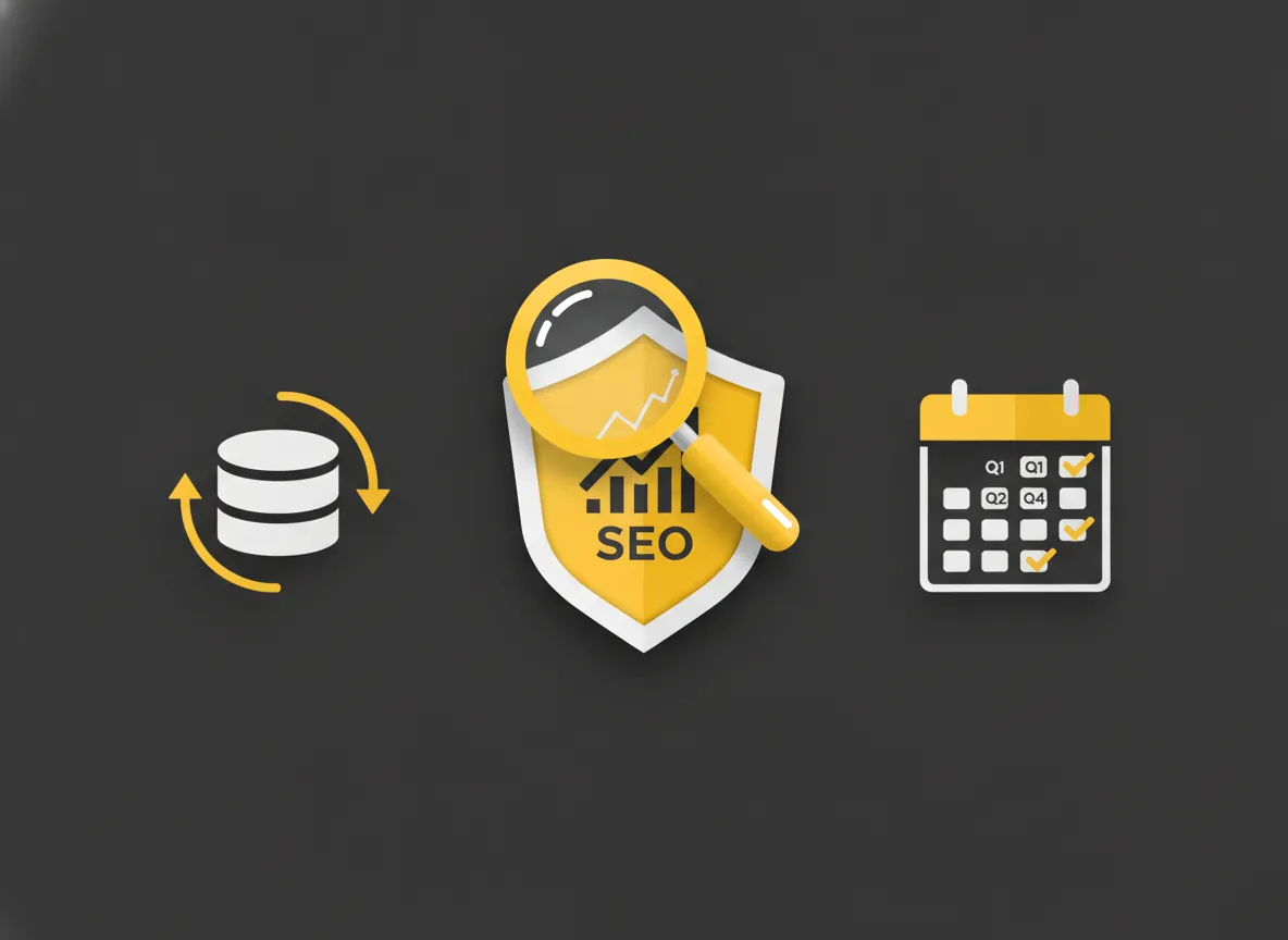 Kwartaalonderhoud met aandacht voor beveiliging, SEO en database-opschoning op een jaarkalender