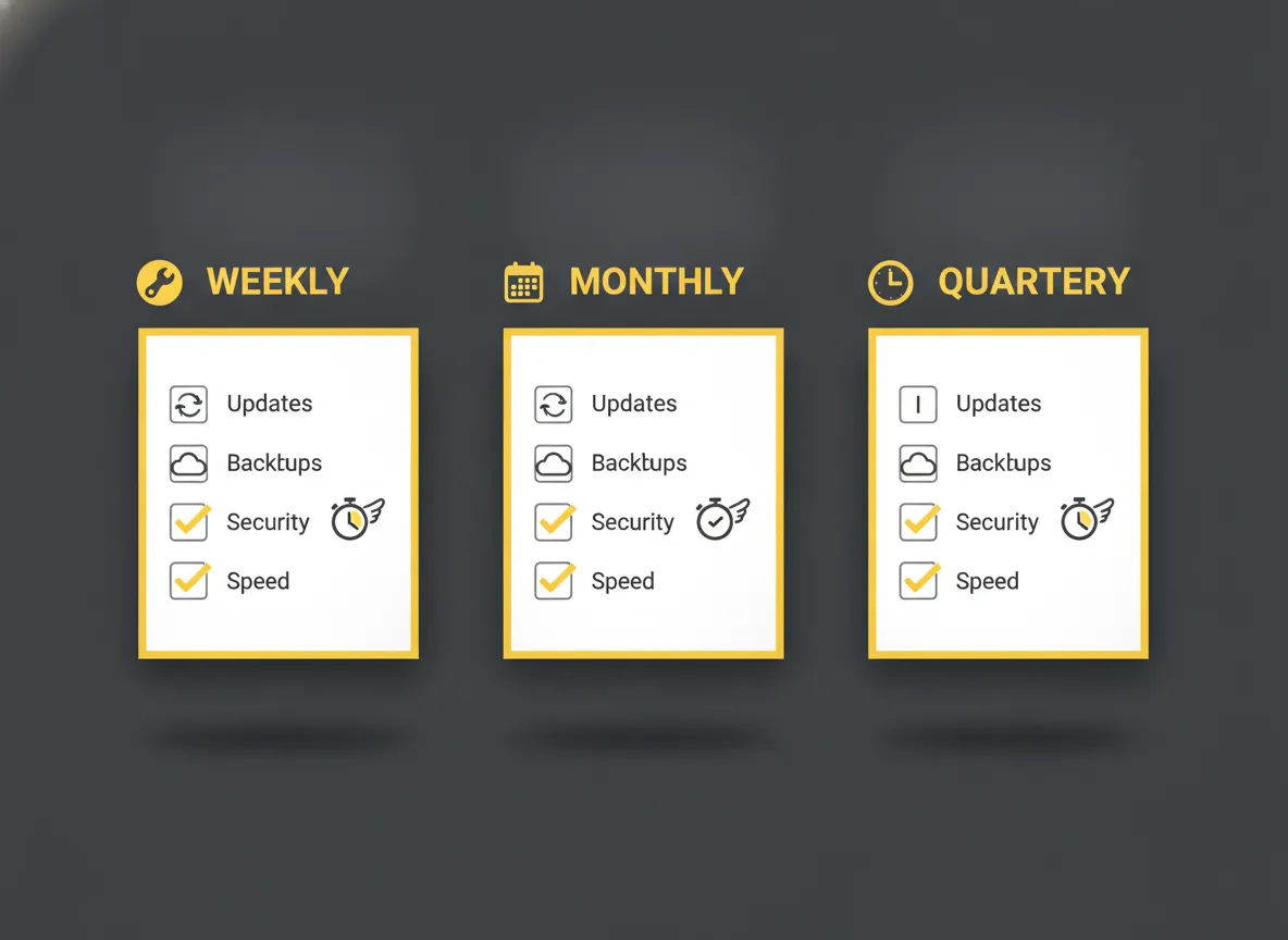 Schema met wekelijkse, maandelijkse en kwartaaltaken voor WordPress-onderhoud
