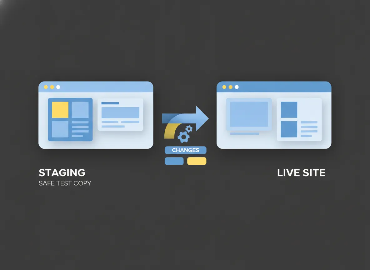 Twee identieke websites die een staging-omgeving en een live WordPress-site weergeven