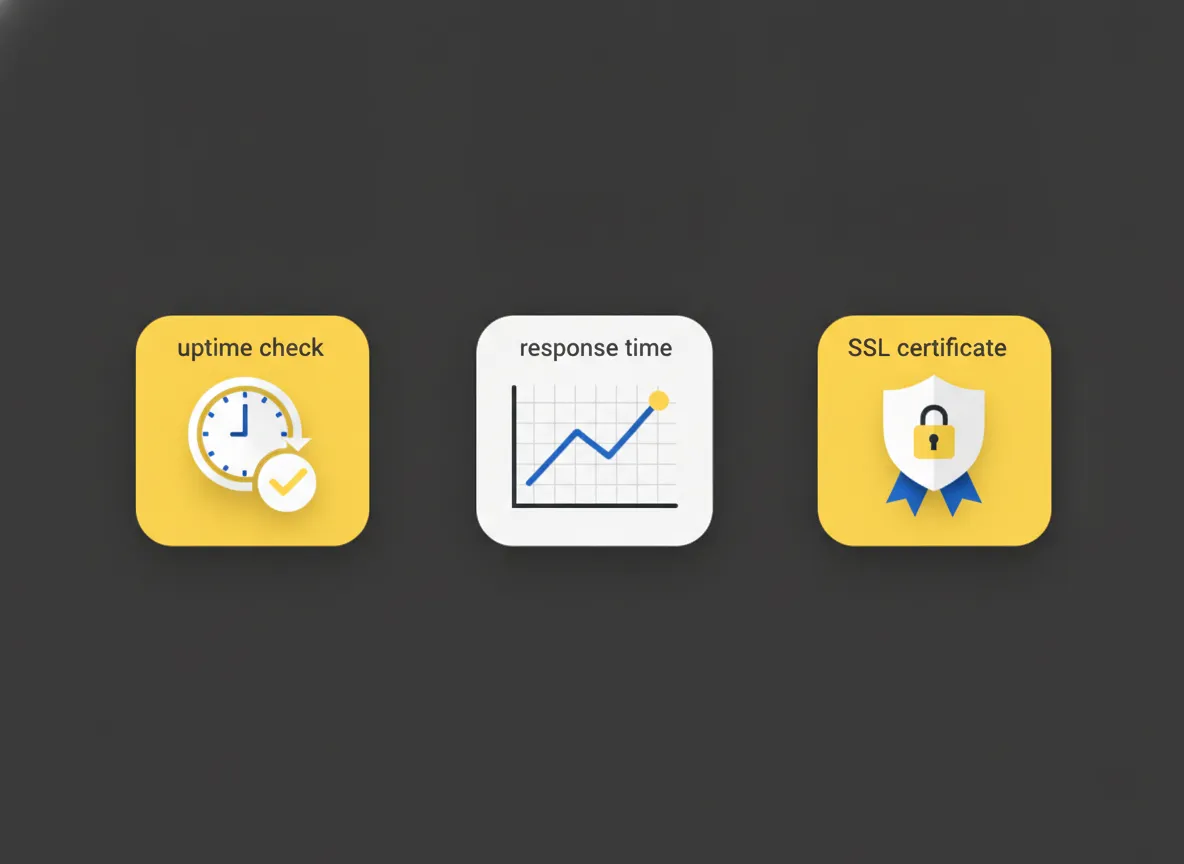 Drie monitoringchecks naast elkaar: bereikbaarheid, responstijd en SSL-certificaat