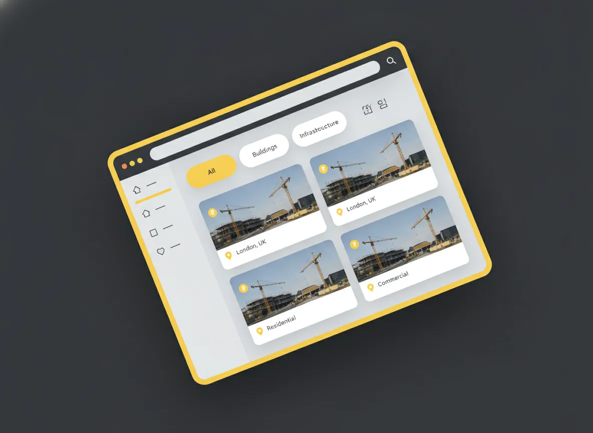 Projectenportfolio met ACF-velden voor locatie en type werk op een bouwwebsite