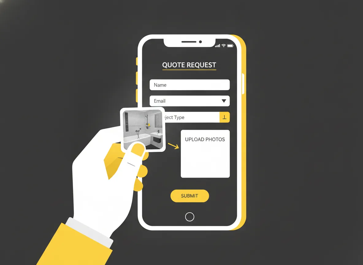 Offerteformulier op telefoon met fotobijlage voor een verbouwing