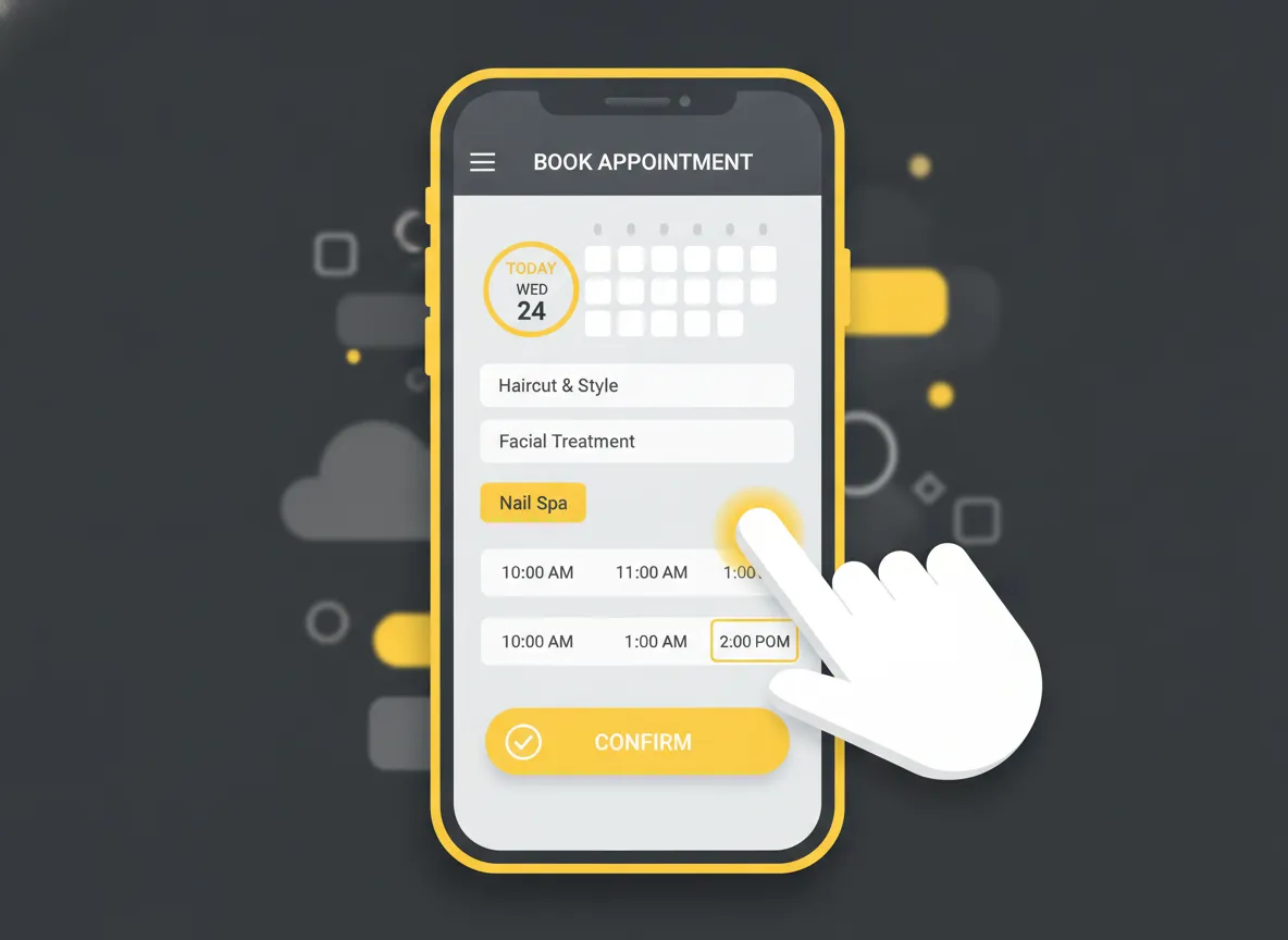 Smartphone met online boekingsscherm van een schoonheidssalon