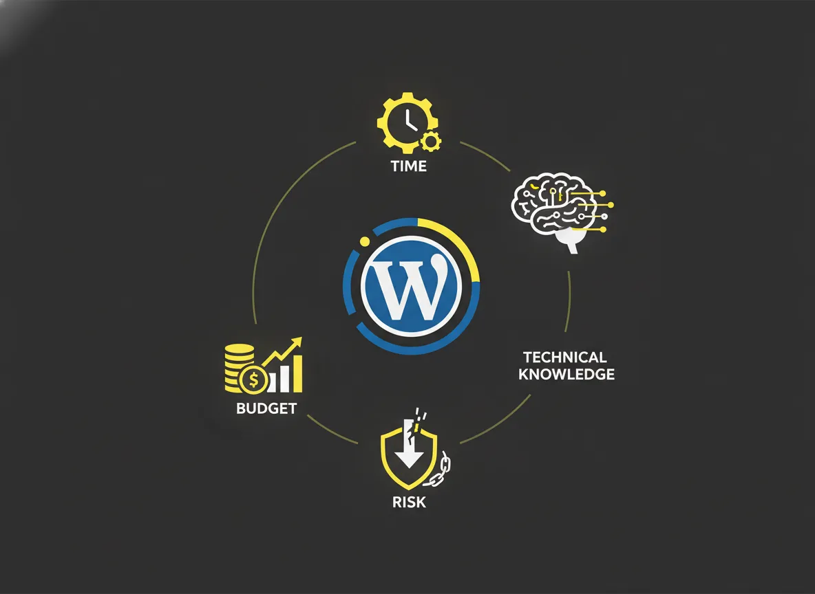 De vier afwegingen voor WordPress onderhouden of uitbesteden: tijd, kennis, risico en kosten